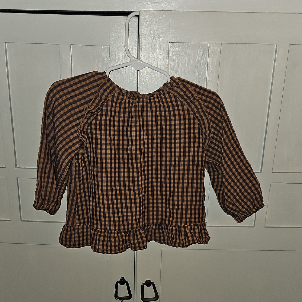 Zara Navy and Brown Checkered Top
